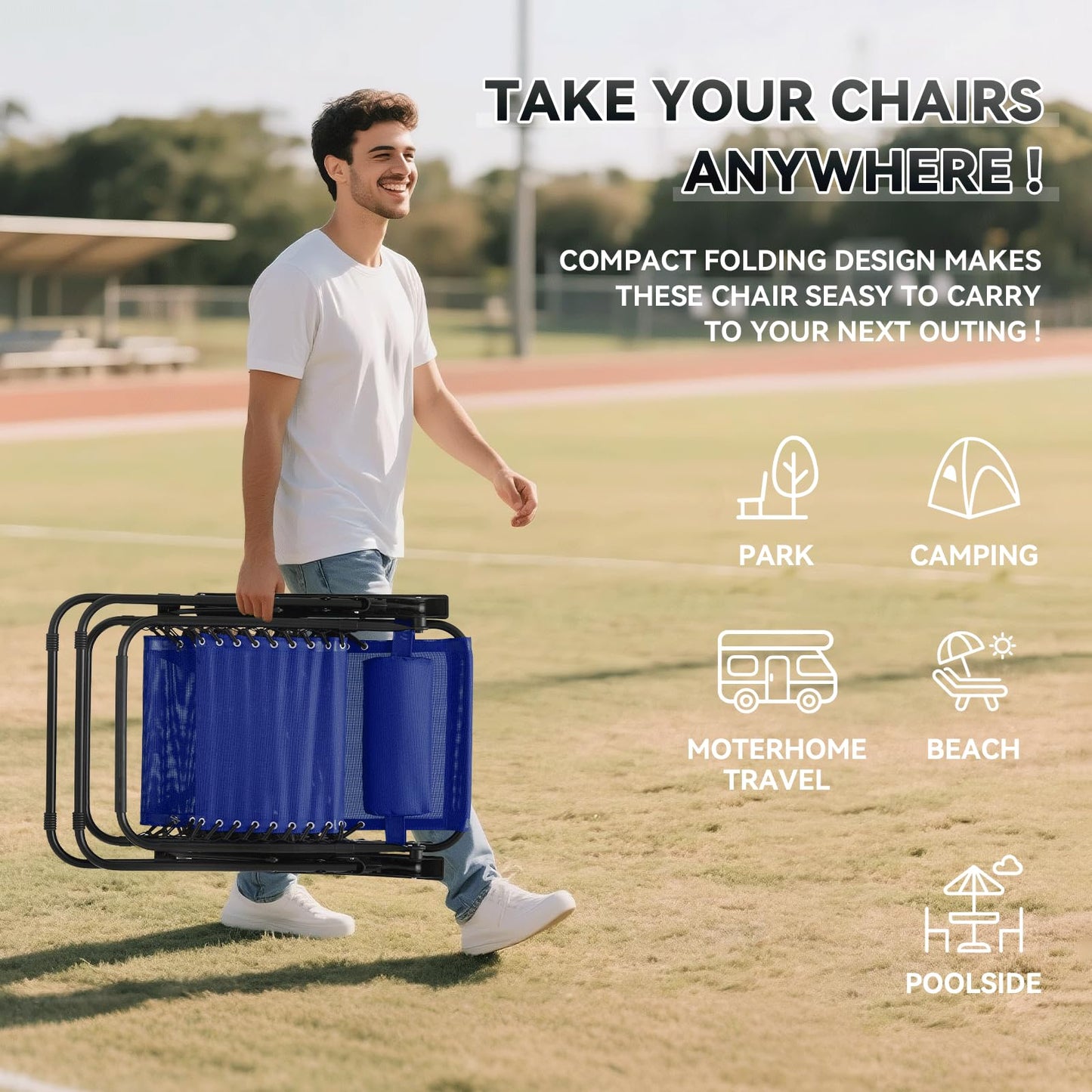 SFIHOME Zero Gravity Chair, Portable Outdoor Chair, Reclining Patio Lounge Chair with Adjustable Pillow and Cup Holder Trays for Outdoor, Patio, Beach, Camping, Garden, Poolside, 2 Pack, Blue