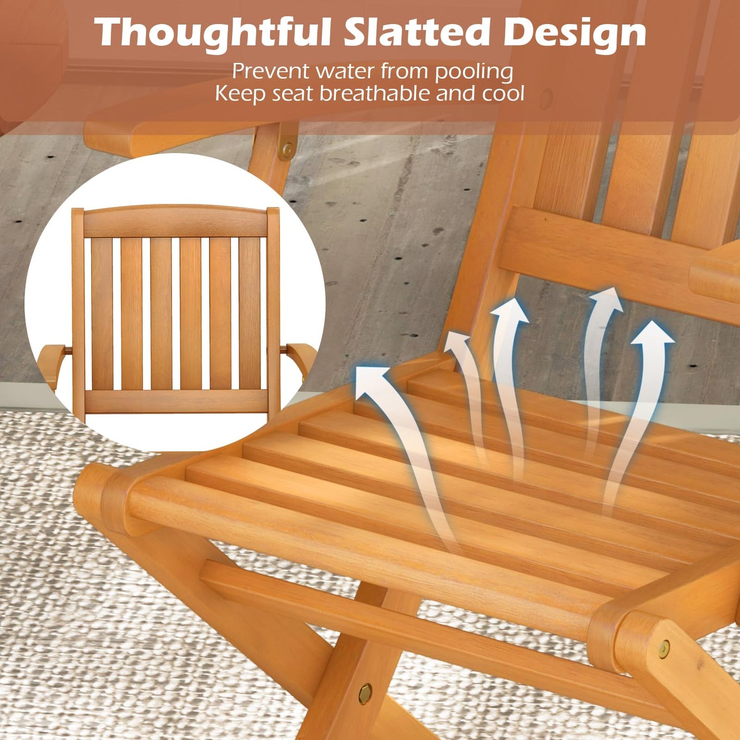Tangkula Patio Wood Folding Chair Set of 4, Outdoor Eucalyptus Wood Dining Chairs w/Armrests & Slatted Seat, for Backyard, Porch, Poolside, Lawn, Garden, Load up to 400 LBS (2, Natural)