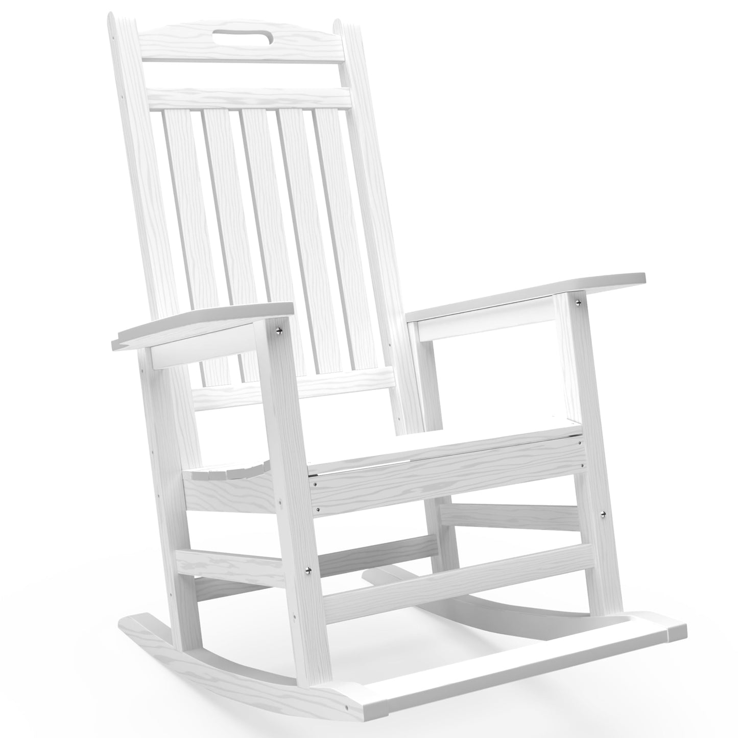 PLUUV Outdoor Rocking Chair, HDPE Patio Rocking Chairs with Footboard, All Weather Porch Rockers Outdoor for Adult, Effortless Installation, White