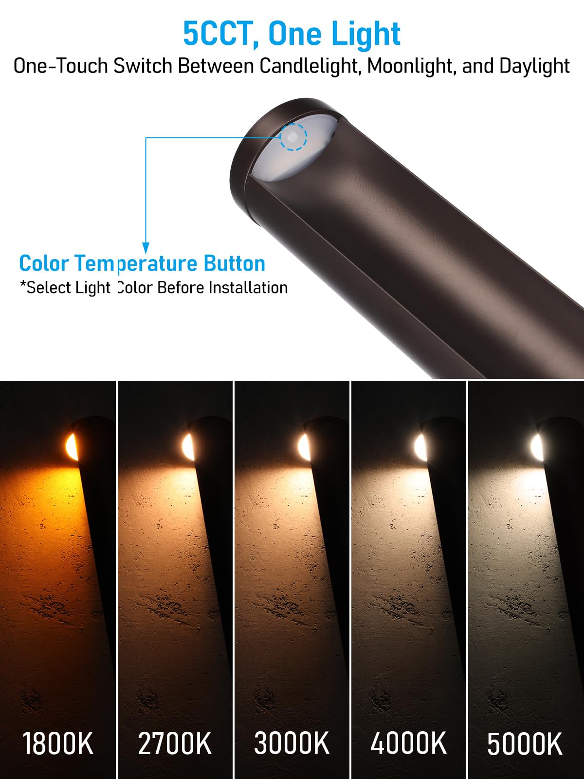 LEONLITE Low Voltage Landscape Lights 5CCT, 5W Anti-Glare LED Pathway Lights, Die-Casted Aluminum Housing, IP65 Waterproof for Outdoor Path Sidewalk Walkway, 1800K-5000K, ETL, Pack of 6