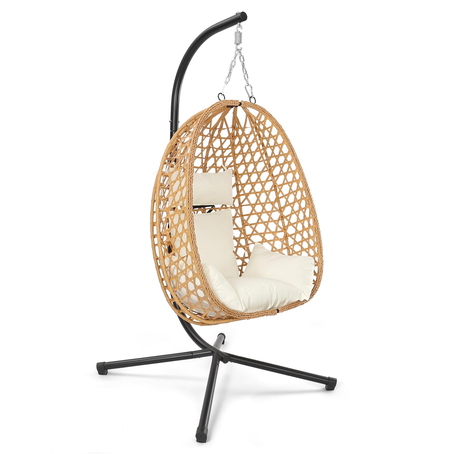 LEX CRAFT Egg Chair with Stand, Patio Wicker Hanging Chair, Hammock Swing Chair, 350LBS Capacity for Bedroom, Balcony, Garden (YE-BE)