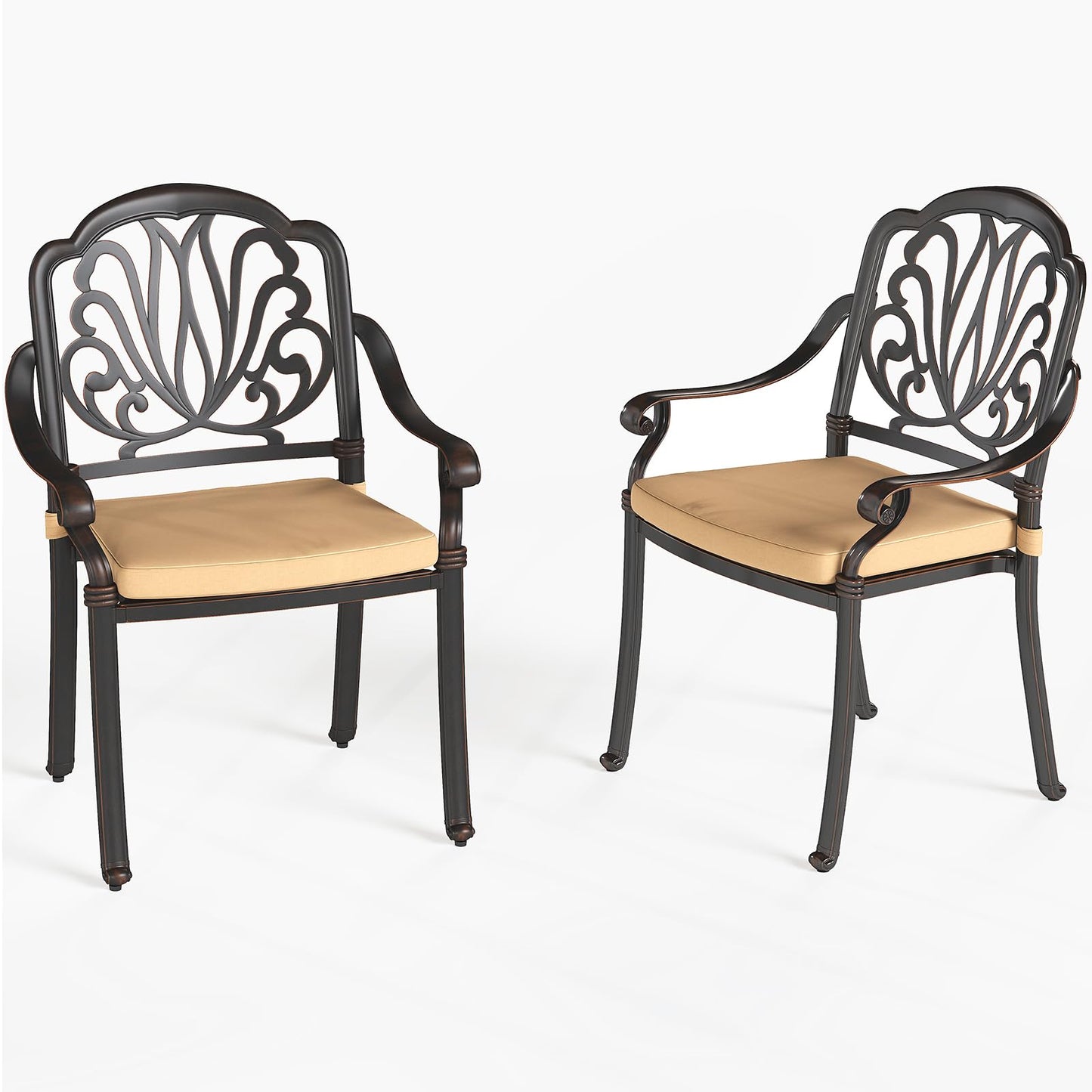 HOMTHING Cast Aluminum Outdoor Dining Chairs Set of 2, Patio Dining Chair with Seat Cushions,Rustproof UV Protected Comfortable Seating for Backyard&Poolside