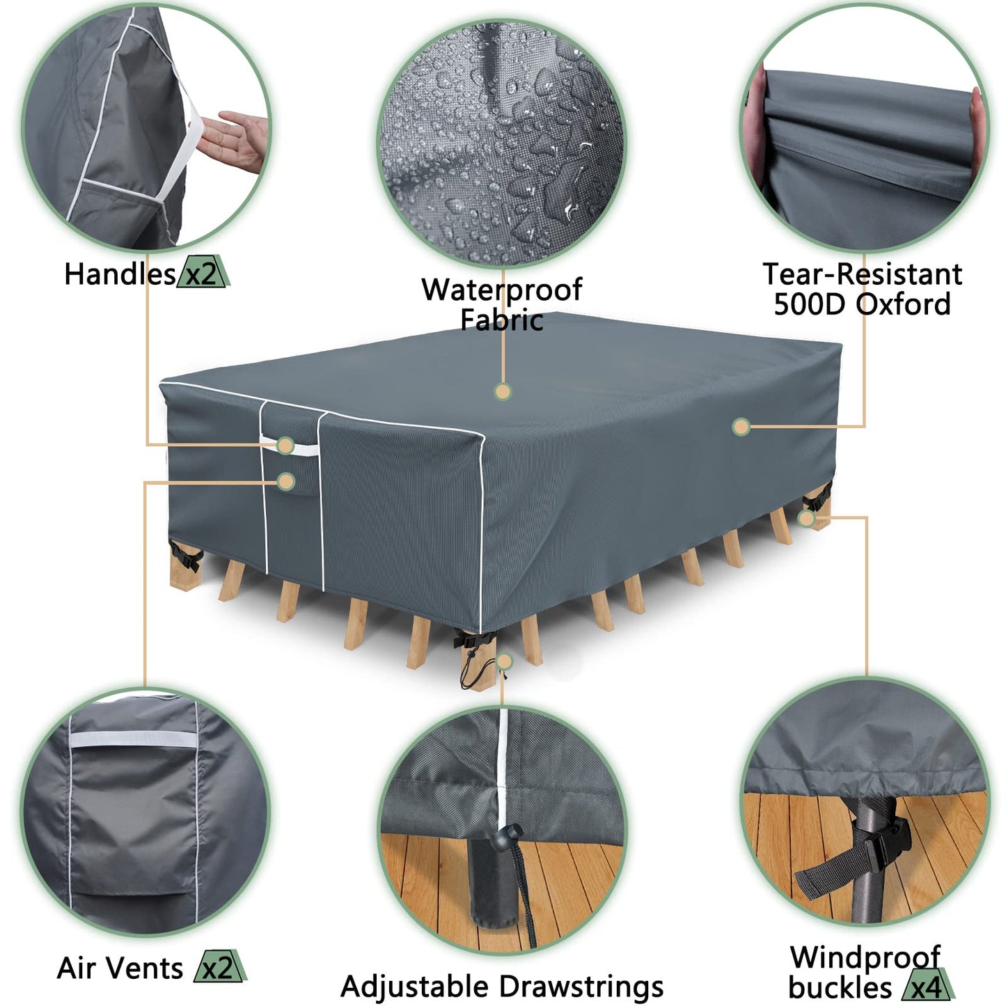 Gasadar Square Patio Heavy Duty Table Cover 600D, Outdoor Patio Sectional Furniture Cover Waterproof for Outdoor Dining Table and Chairs General Purpose, 86" L x 86" W x 29", Grey