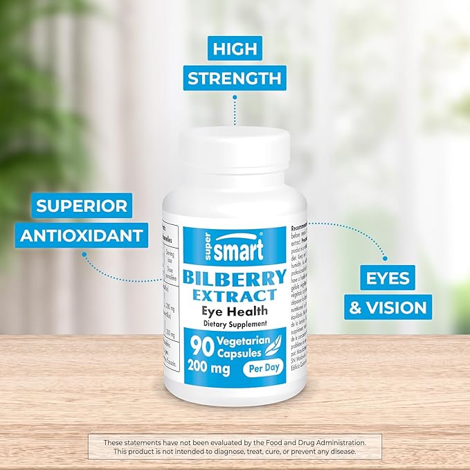 Supersmart - Bilberry Extract (High Strength) - 25% Anthocyanin - Bilberry Supplement for Eyes - Vaccinium Myrtillus Fruit Supplement | Non-GMO & Gluten Free - 90 Vegetarian Capsules