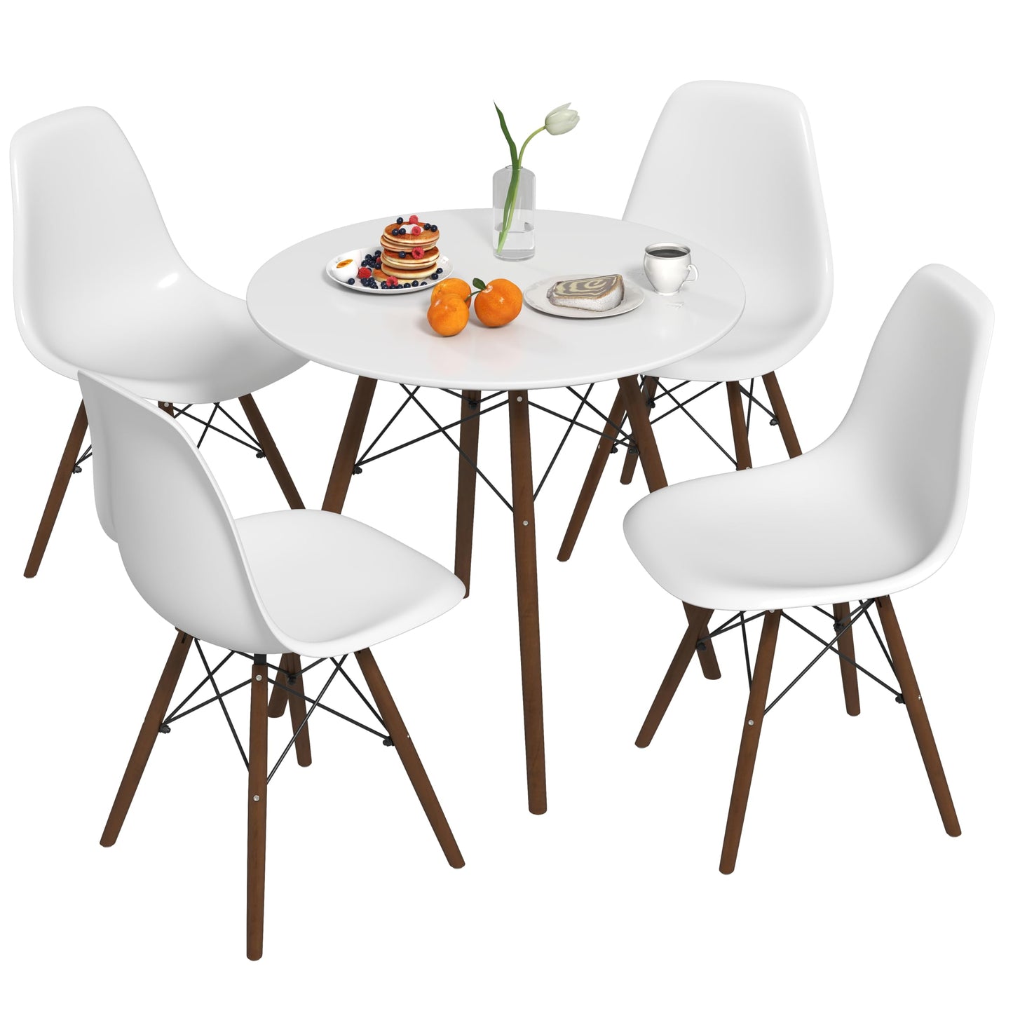 Tangkula Round Dining Table Set for 4, Modern Circle Kitchen Table & 4 Chairs with Ergonomic Seats and Solid Wood Legs, 5-Piece Dining Room Set for Small Spaces, Kitchen, Living Room
