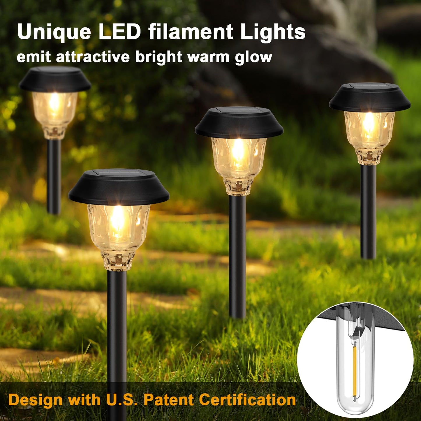 DOESLAG Solar Lights Outdoor Waterproof, 6 Pack Metal Glass Solar Pathway Lights Outdoor, Bright LED Outdoor Solar Lights for Yard Garden Path Walkway