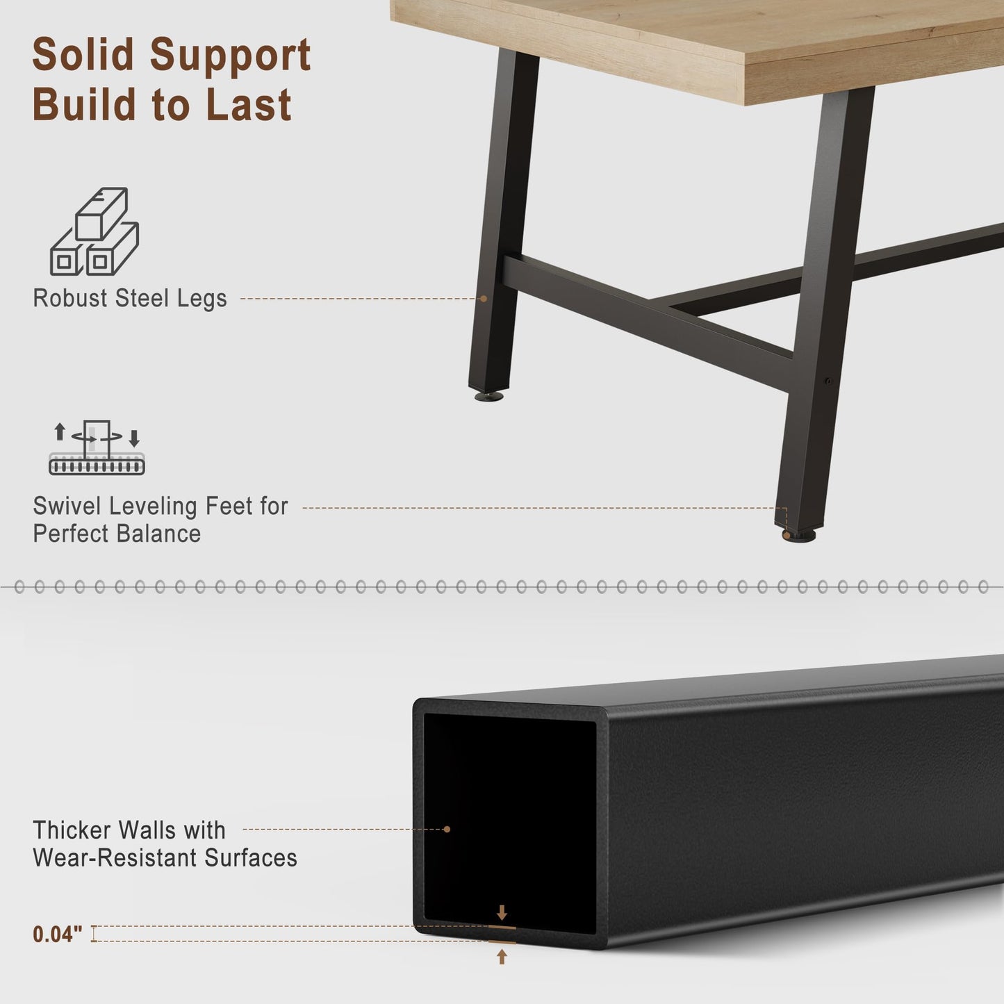 Industrial Dining Table for 6-8 People, 70.87" Long Wooden Kitchen Table with Sturdy Metal Frame & Rustic Brown Finish (Nature Wood, 70.87" Long)