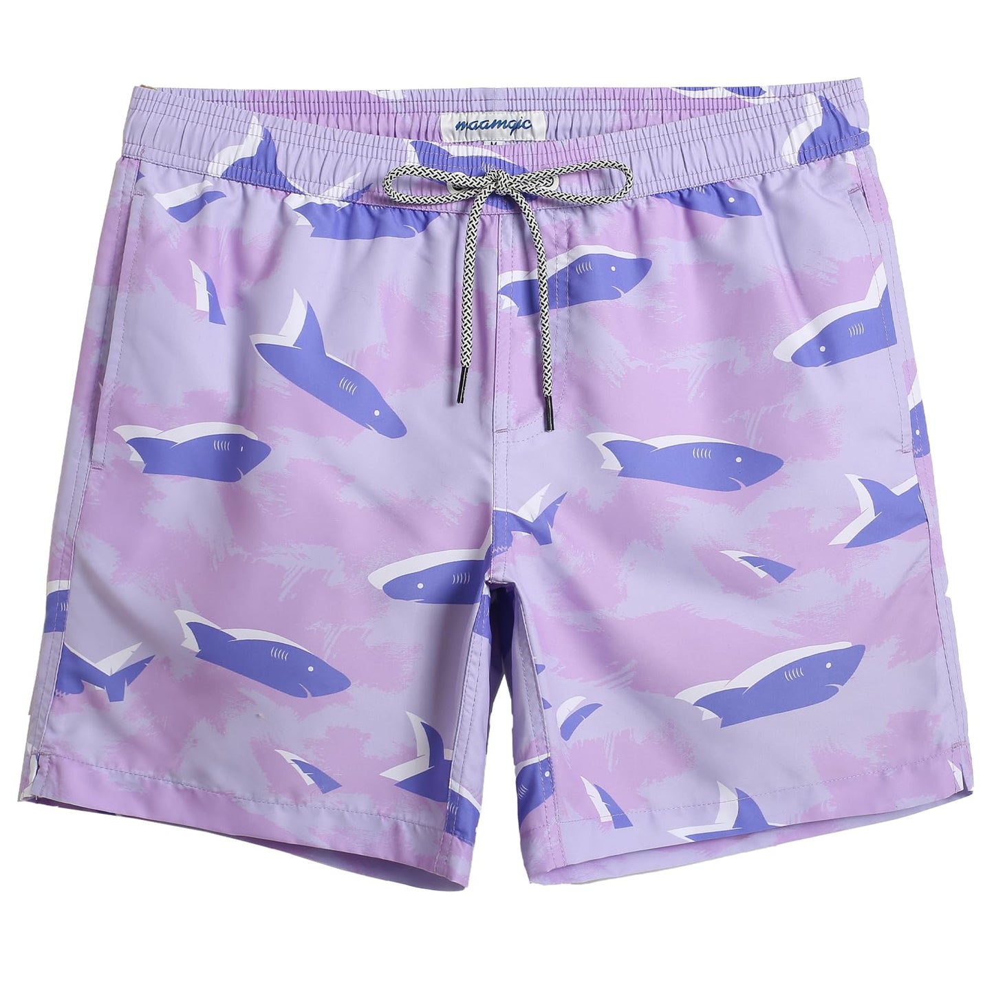 maamgic Mens Swim Trunks Quick Dry Swim Shorts with Mesh Lining Funny Swimwear Bathing Suits Purple Shark X-Small