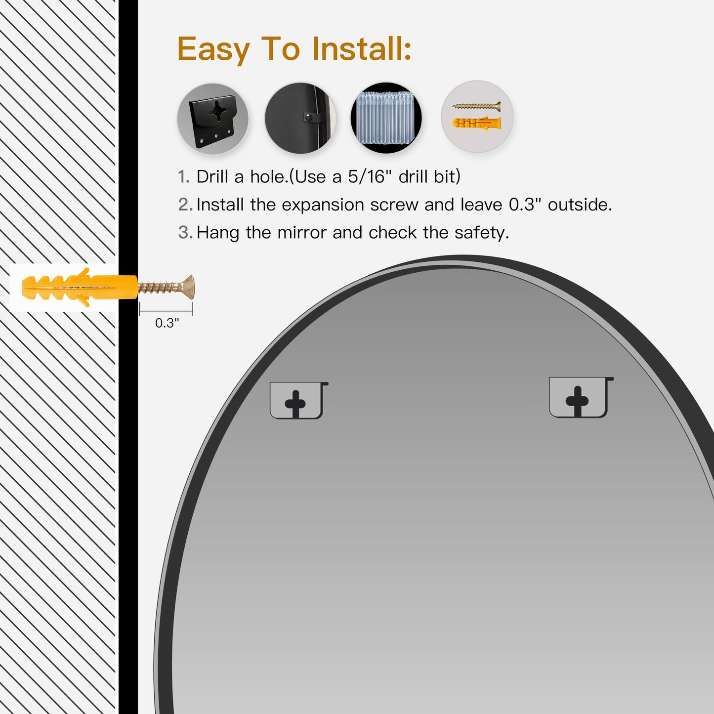 Koonmi 42" Black Circle Mirror Wall Mounted Round Mirror with Metal Frame for Bathroom/Living Room/Vanity/Bedroom