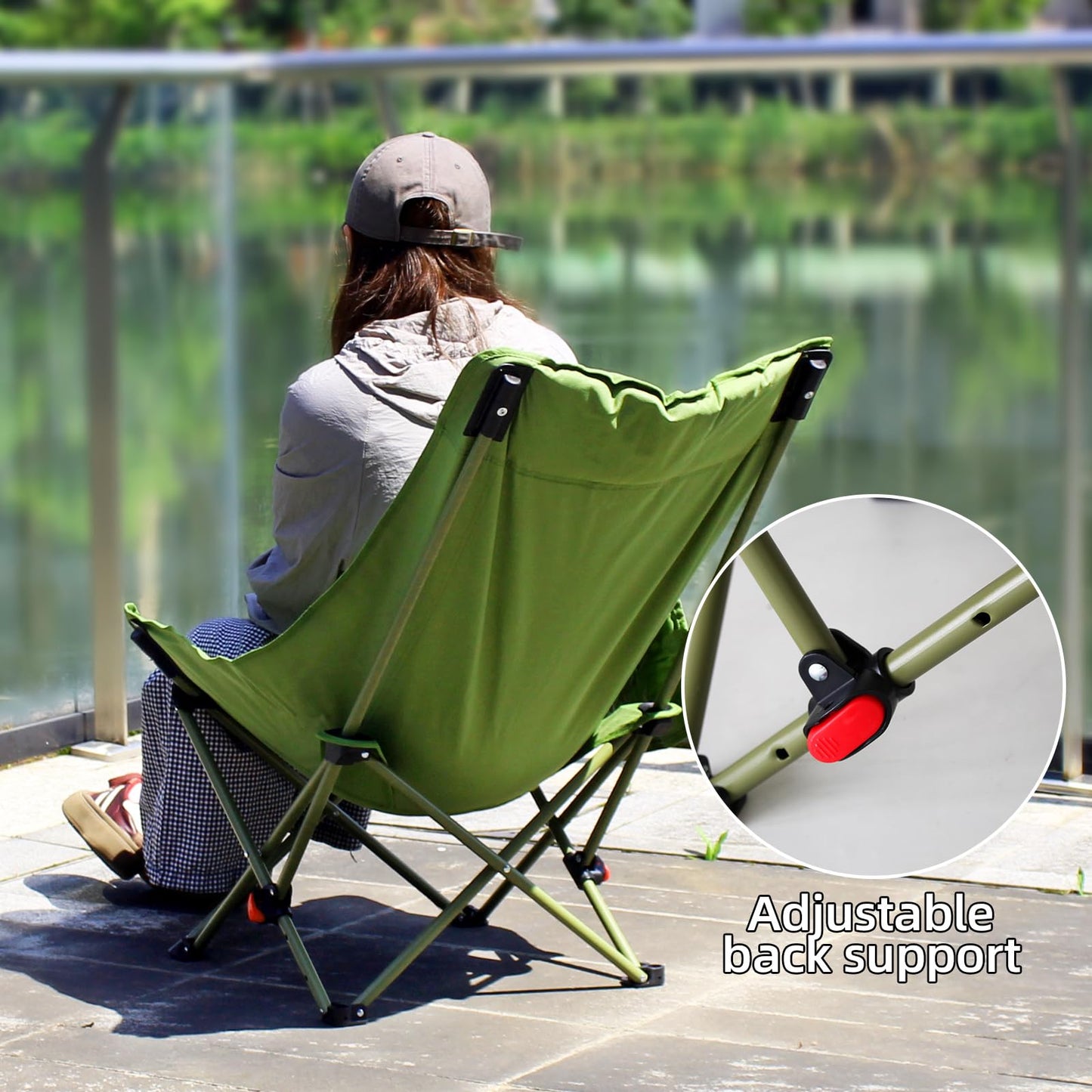 Outdoor Portable Camping Chair, Folding Camping Chair with Adjustable Backrest, Suitable for Patio/Fishing/Beach/Camp, Includes A Storage Bag (2 Pack-Green)