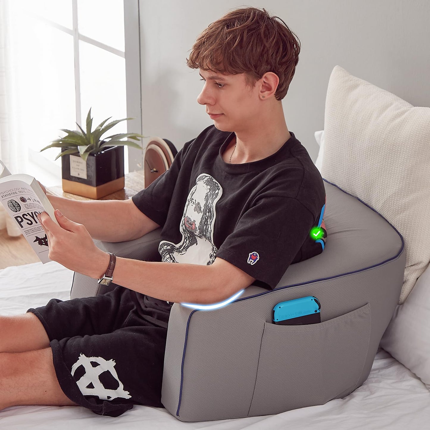 cooloo8 Reading Pillow for Gaming, Extra Large Laptop Pillow for Adult, Memory Foam Lap Desk Gaming Pillow for Reading, Working, Playing Steam Deck Switch or Sitting in Bed Floor Sofa(Grey)