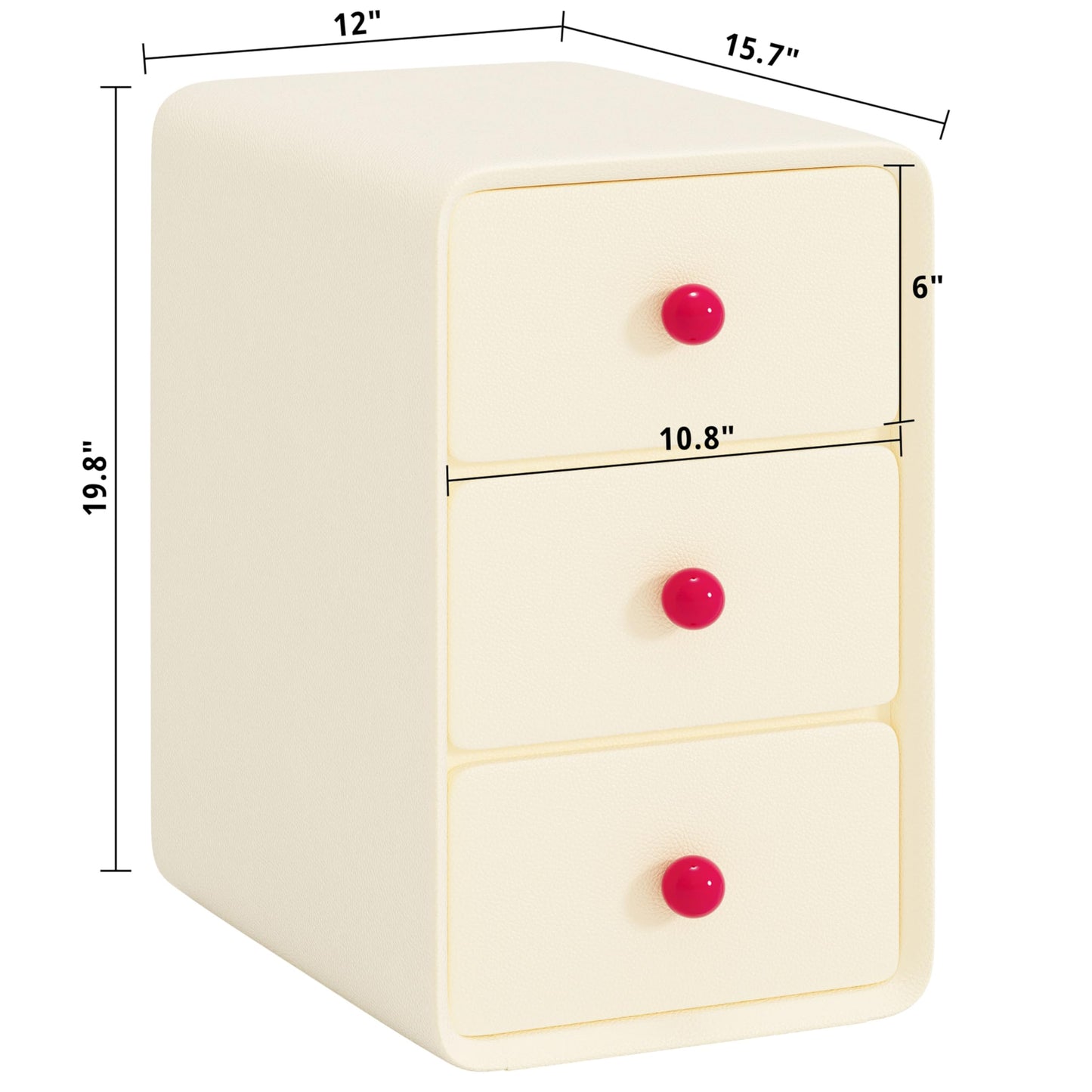 LIKIMIO Modern Leather Nightstand, Narrow Beside Table with 3 Drawers and Silent Slides, Cream Style Small Side Table for Bedroom