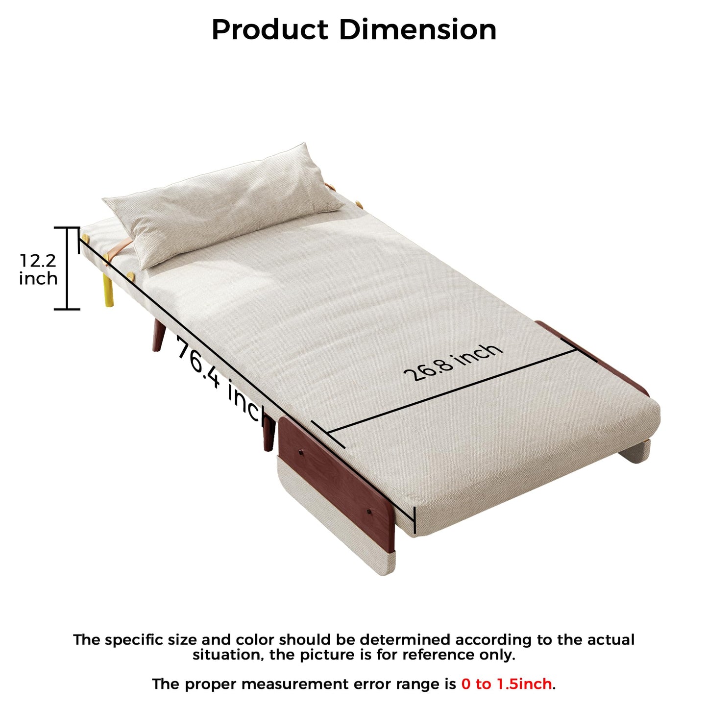 JASIWAY 3-in-1 Convertible Chair Bed Sleeper for Adults, Linen Convertable Sleeper Chair with Wooden Arms & Pillows, Foldable Single Futon Sofa Bed (Modern with Walnut Arm, 28.4" Wide)