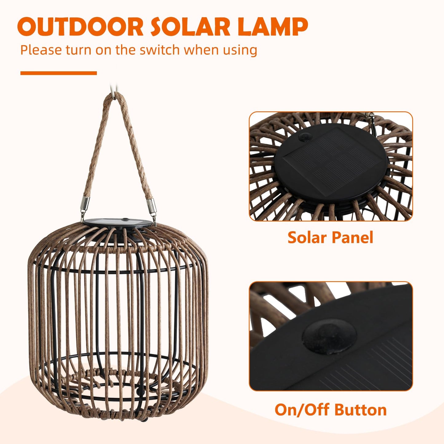 Solar Yard 2-Pack Outdoor Solar Lamp, Water-Resistant Lights for Outside Hanging Lantern Table Lamp Lights Decoration for Garden, Yard, Patio, Porch, Trees, Pathway, Black and Natural