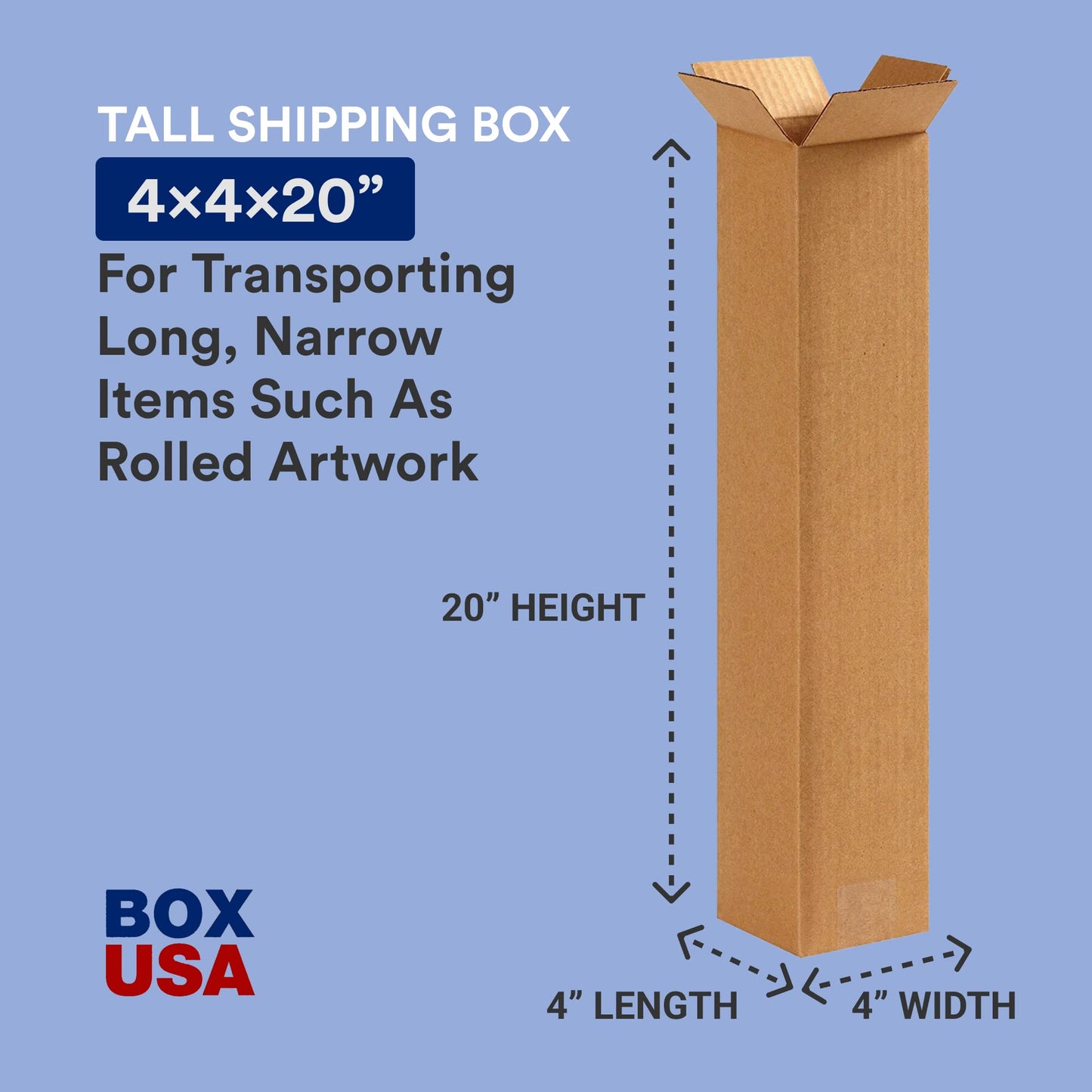 BOX USA 4x4x20 Tall Corrugated Boxes, Tall, 4L x 4W x 20H, Pack of 25 | Shipping, Packaging, Moving, Storage Box for Home or Business, Strong Wholesale Bulk Boxes
