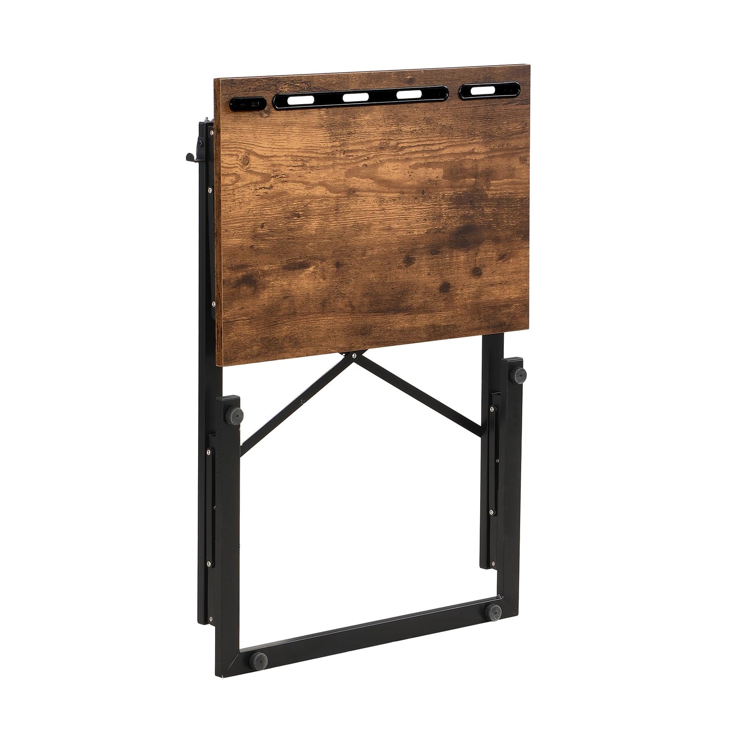 GugiNest 21''Wx28''H Folding TV Tray, Small C-Shaped End Table with Devices Slots and USB Charging Station, Slide Under Couch Side Table for Living Room, Bedroom, Rustic Brown