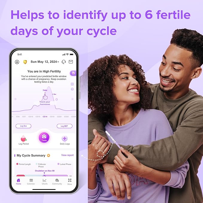 Premom Quantitative Ovulation Predictor Kit: 25 Ovulation Test Strips + 5 Pregnancy Test Strips Combo, with Smart Digital Ovulation Reader App - Accurate Numerical LH Tests