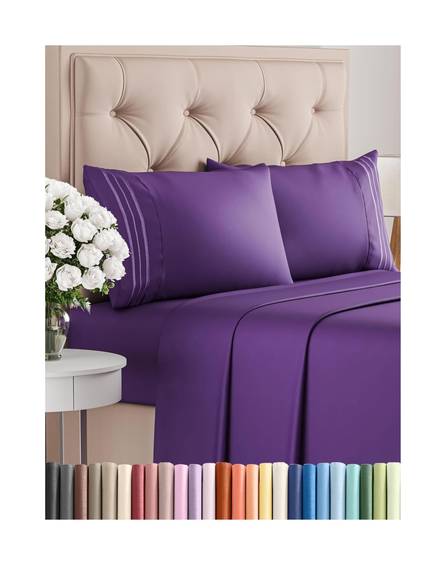 King Size 4 Piece Sheet Set - Comfy Breathable & Cooling Bed Sheets Set - Hotel Luxury Bedding for Women, Men, Kids, Teens, Boys & Girls - Deep Pockets, Ultra-Soft, Wrinkle Free - Oeko-Tex - Purple