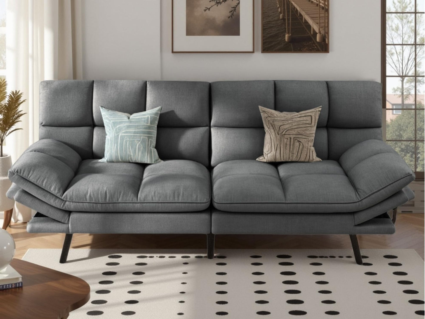 DWVO Multifunctional Futon Sofa Bed, Convertible Sleeper Sofa, 70" Folding Futon Set for Living Room Home Office Aprtment, Modern Folding Couch with Adjustable Backrest & Armrests, Grey