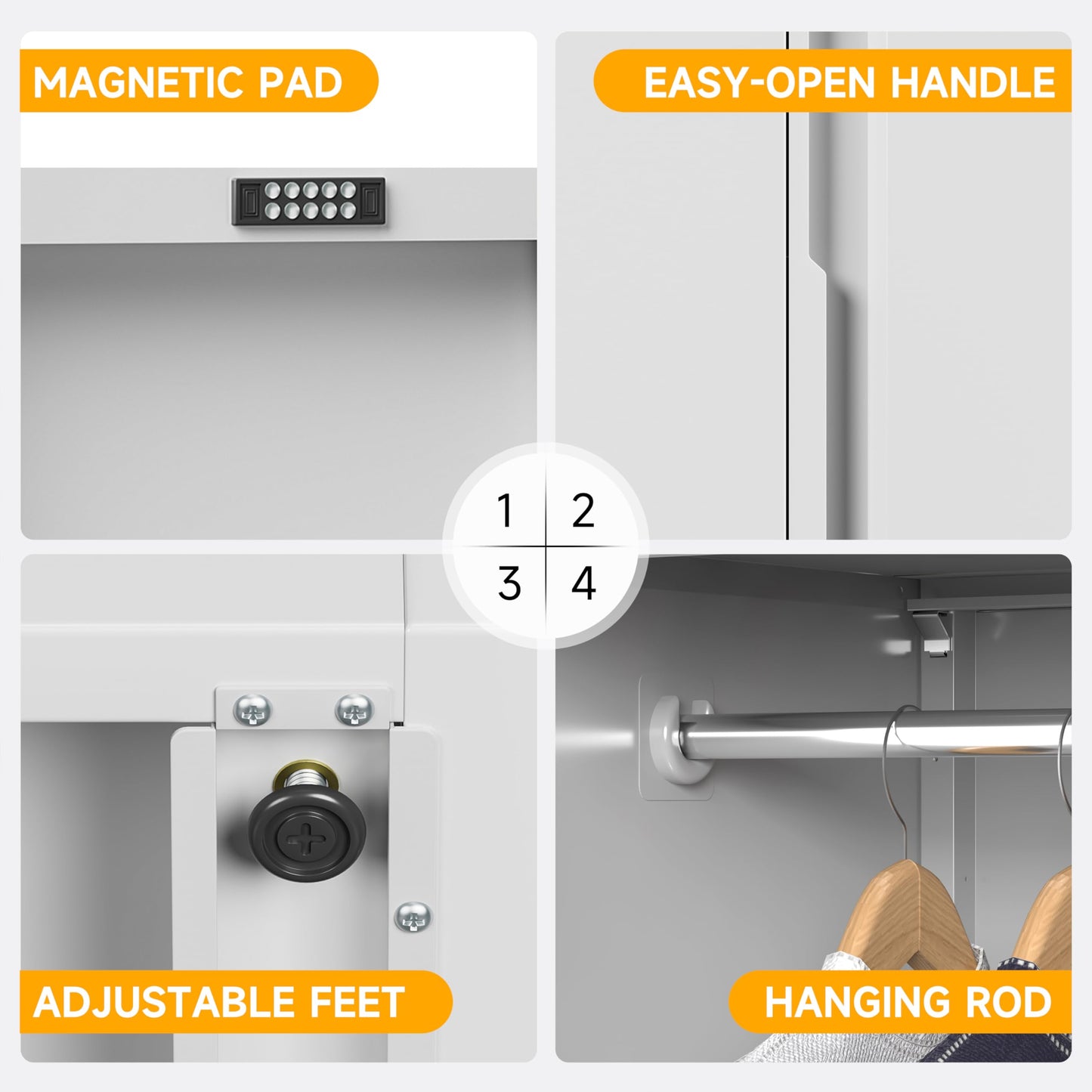 Firstsky 71" H Metal Armoire Wardrobe Cabinet with Doors and Shelves,5-Tire Wardrobe Closet with Rod,Adjustable Steel Locking Cabinet for Home Office,Bedroom,Garage,Laundry (White)