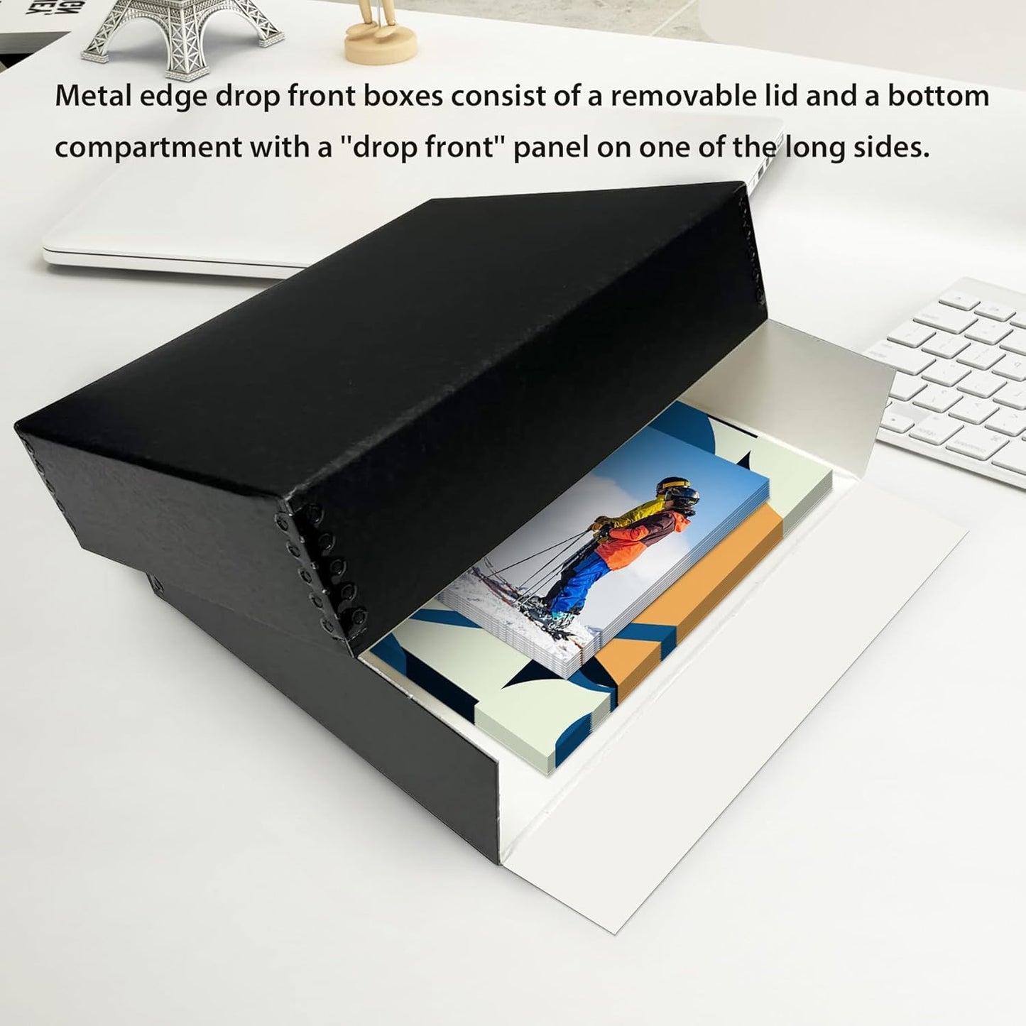 Lineco Museum Archival Storage Box, 9.25x11.75x3 in. Drop Front Design. Acid-Free with Metal Edge. Organize Photos, Pictures, Prints, Documents, Crafts, DIY. Black, 2 Pack