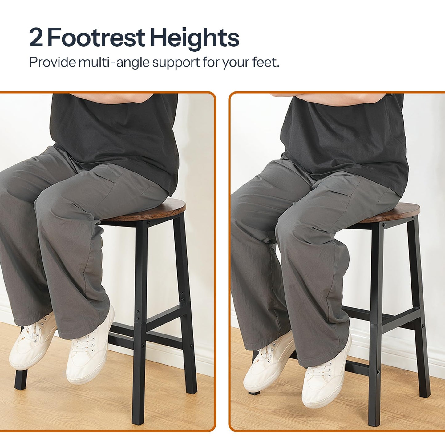 HOOBRO Bar Stools, Set of 2 Bar Chairs, 23.6 Inch Barstools for Kitchen Counter, Counter Height Bar Stools, Kitchen Stools with Footrests, for Dining Room, Rustic Brown and Black BF57MDP201