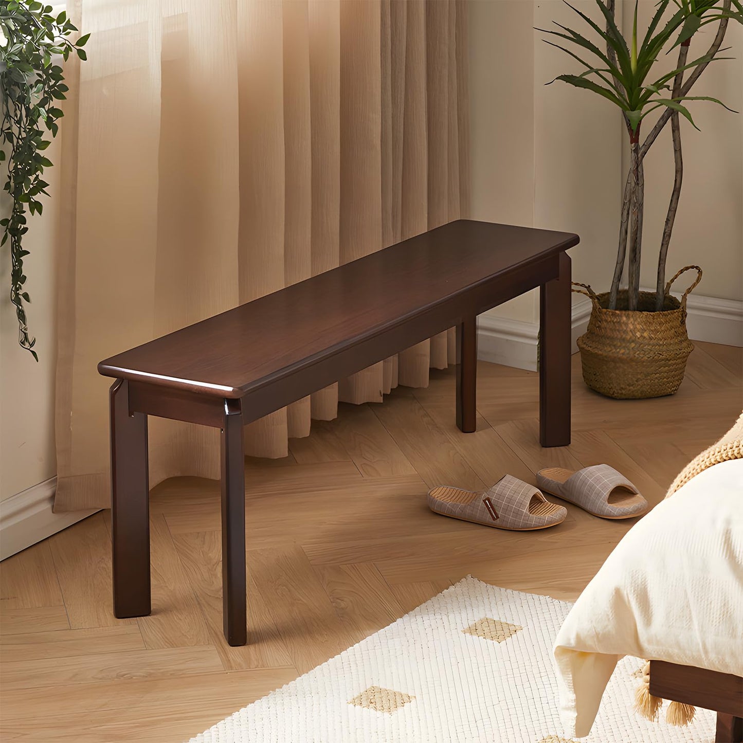 Cttasty Dining Bench, Solid Wood Bench with Wide Seat, Mid Century Modern Bench, End of The Bed Bench, 47.2" L x 11" W x 16.5" H(Walnut)