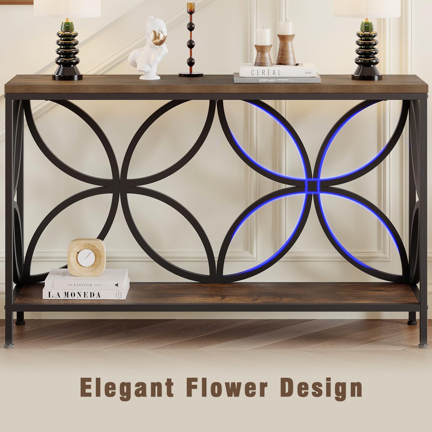 GiftGo Narrow Sofa Table 47.2 Inch, Industrial Sofa Table Behind Couch, Vintage Entry Console Table with Storage for Entryway, Living Room, Foyer, Elegant Design (Rustic Brown, 47.2)
