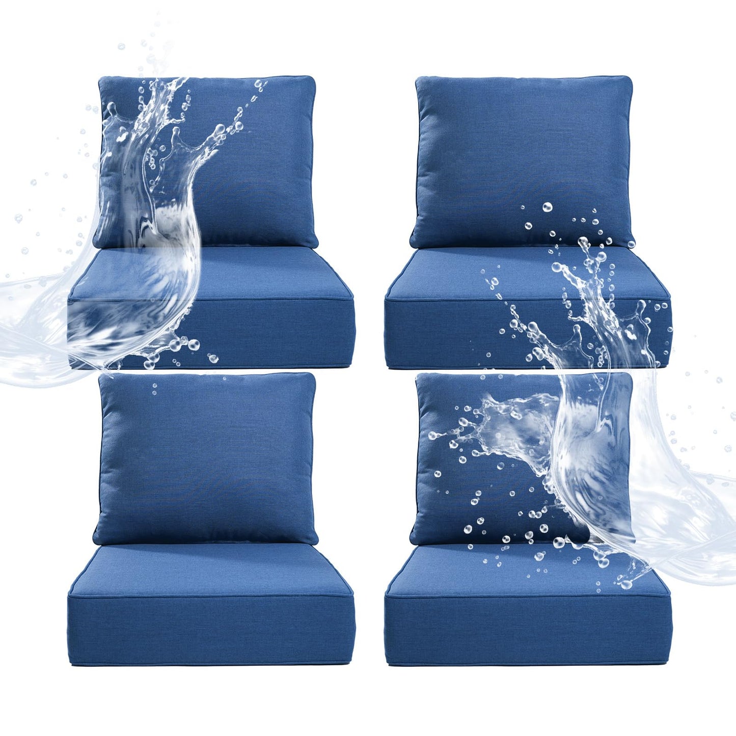 Artfurniz 6" Thicker Outdoor Chair Cushion 4 Sets - 24" *24" *6" Waterproof Patio Furniture Cushions with Removable Cover, 28D High Density Sponge Filling Thicken Outdoor Patio Cushions - Blue
