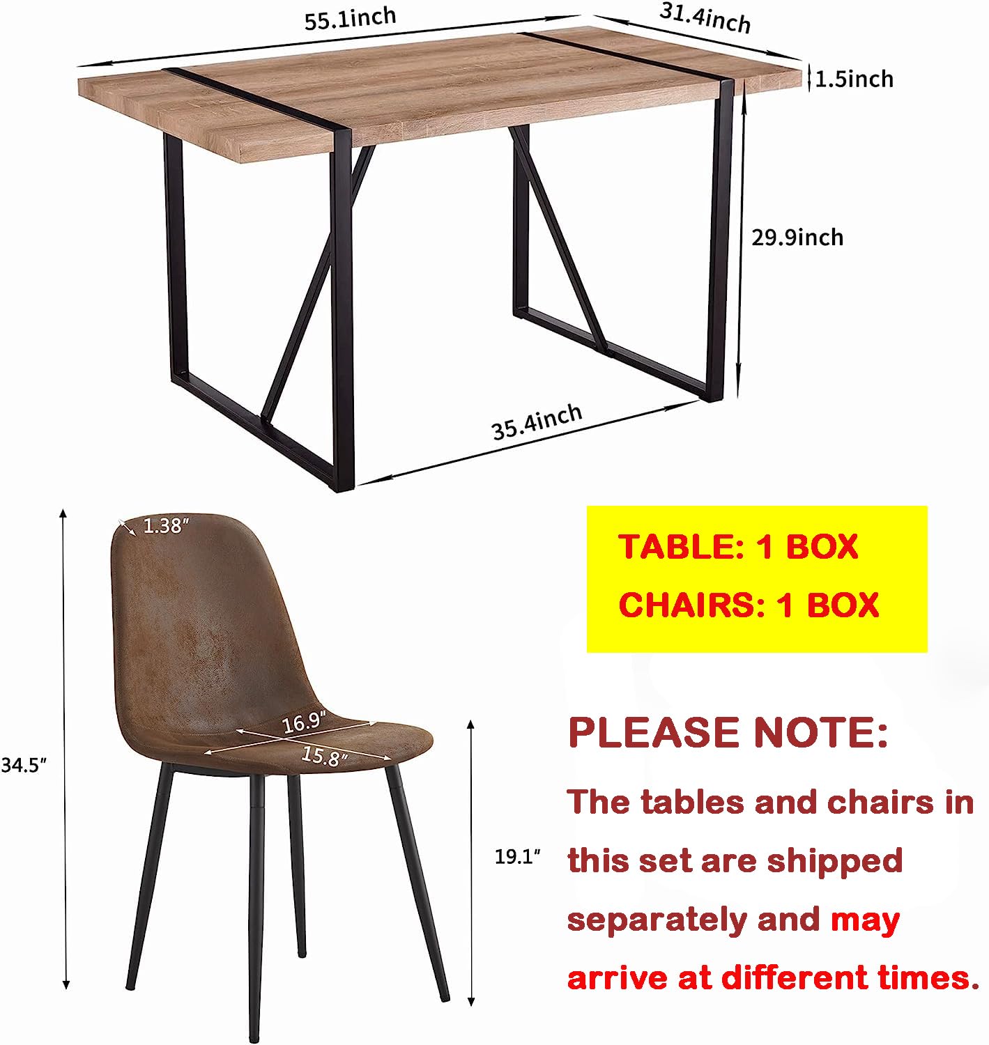 MUUOKY Dining Table Set for 4, Modern 55'' Wood Dinette Table Set for 4 with Fabric Dining Chairs,Table and Chairs Set of 4,Ideal for Kitchen Dining Room