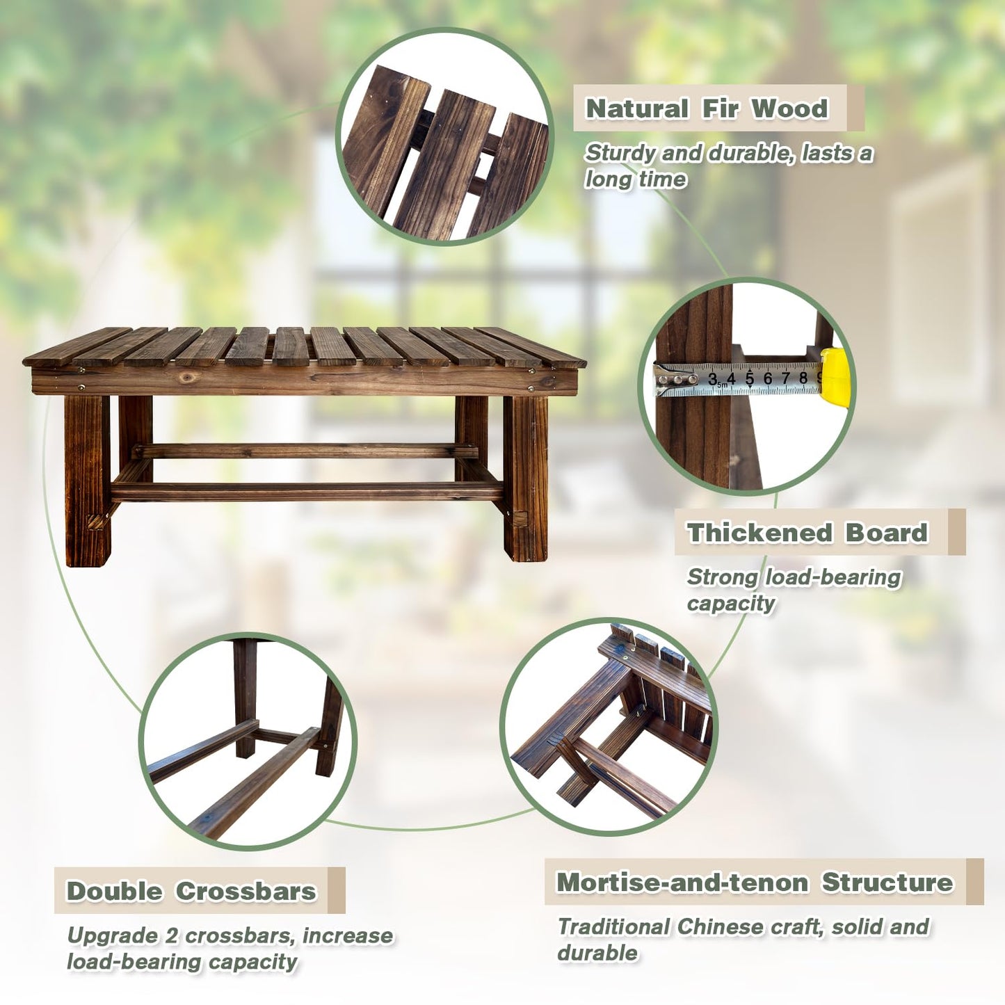 LSPYYDS Outdoor Garden Bench, 2-Person Wood Patio Bench Weatherproof Outdoor Backless Bench, Anti-Corrosion and Anti-Rust Garden Benches for Garden Lawn Porch Park Backyard (Carbonized,35.5''/90cm)