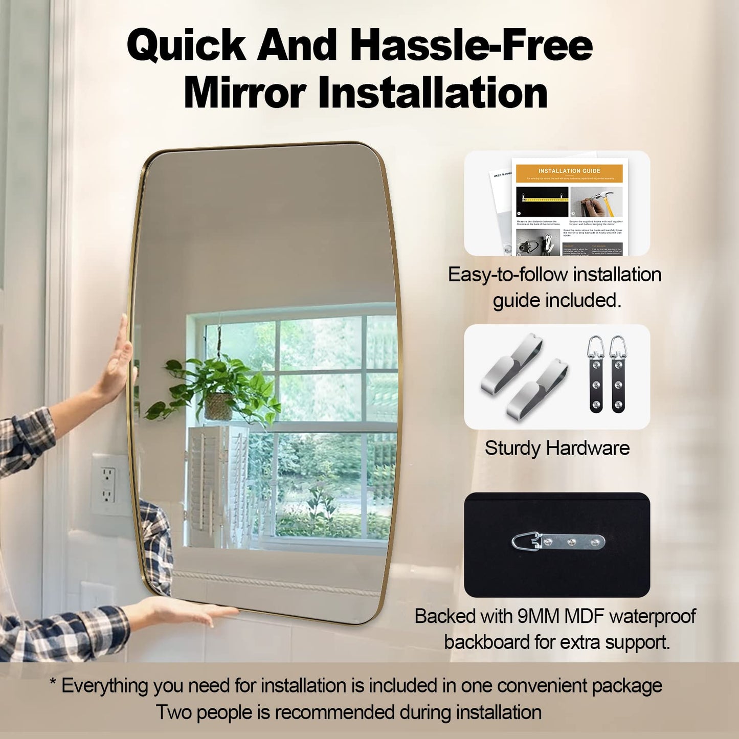 ANDY STAR Gold Oval Mirrors for Bathroom, Large 24x40’’ Brushed Gold Metal Framed Oblong Wall Mirror, Modern Gold Vanity Mirror in Stainless Steel Frame Wall Mount Horizontal or Vertical