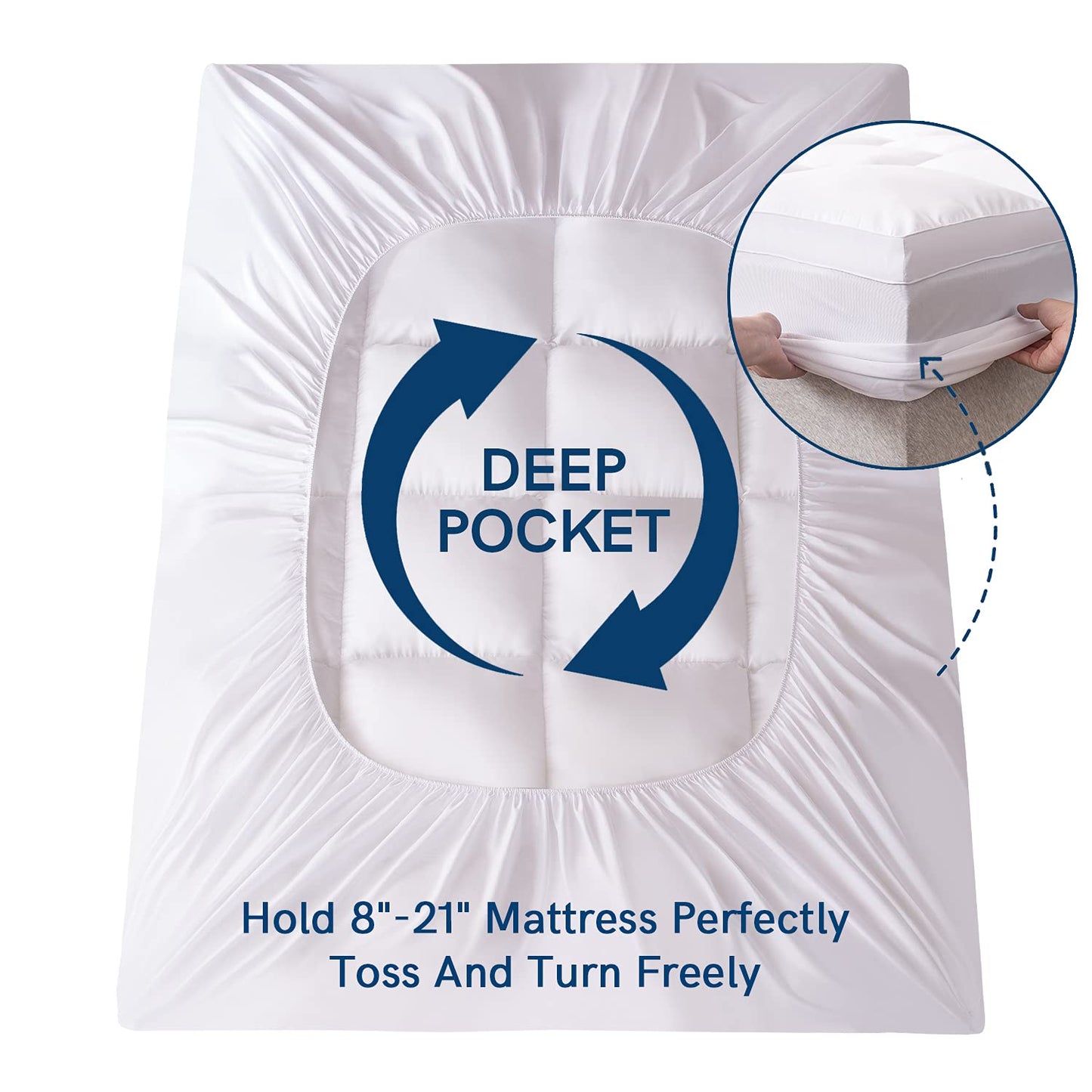 ELEMUSE Full XL Mattress Topper for Back Pain, Extra Thick Mattress Pad Cover, Plush Soft Pillowtop with Elastic Deep Pocket, Overfilled Down Alternative Filling