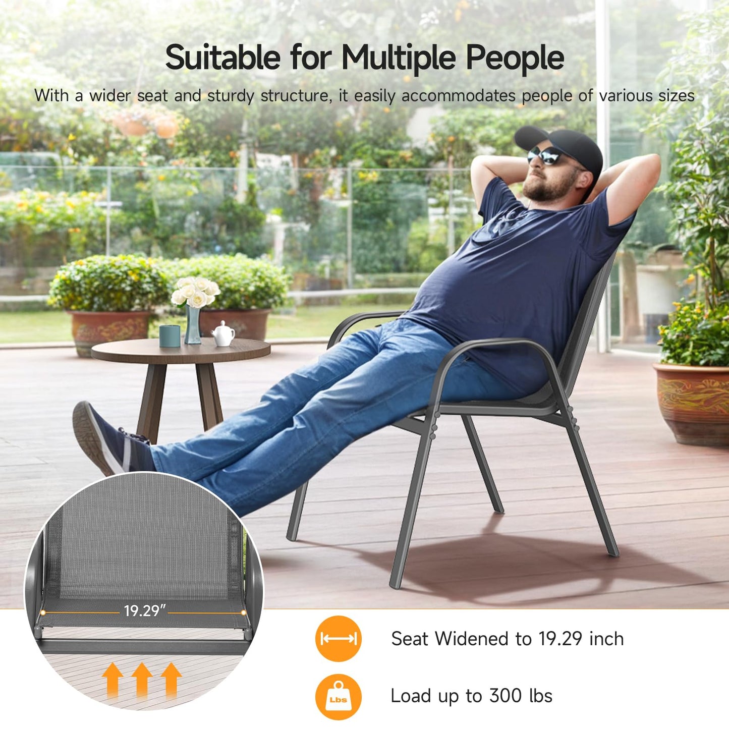ONBRILL Patio Chairs set of 4, Easy Assembly Stackable Outdoor Dining Chairs with Wide Seat and Sturdy Metal Frame, Breathable All Weather Textilene Outdoor Chairs Set of 4 for Deck, Pool, Porch, Grey