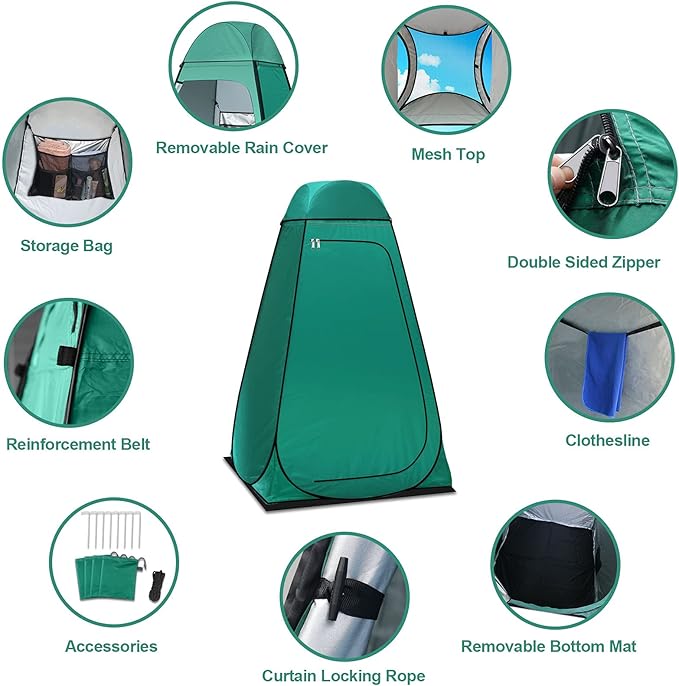 anngrowy Shower Tent Pop-Up Privacy Tent Camping Portable Toilet Tent Outdoor Camp Bathroom Changing Dressing Room Instant Privacy Shelters for Hiking Beach Picnic Fishing Potty, Extra-Tall, UPF 50+