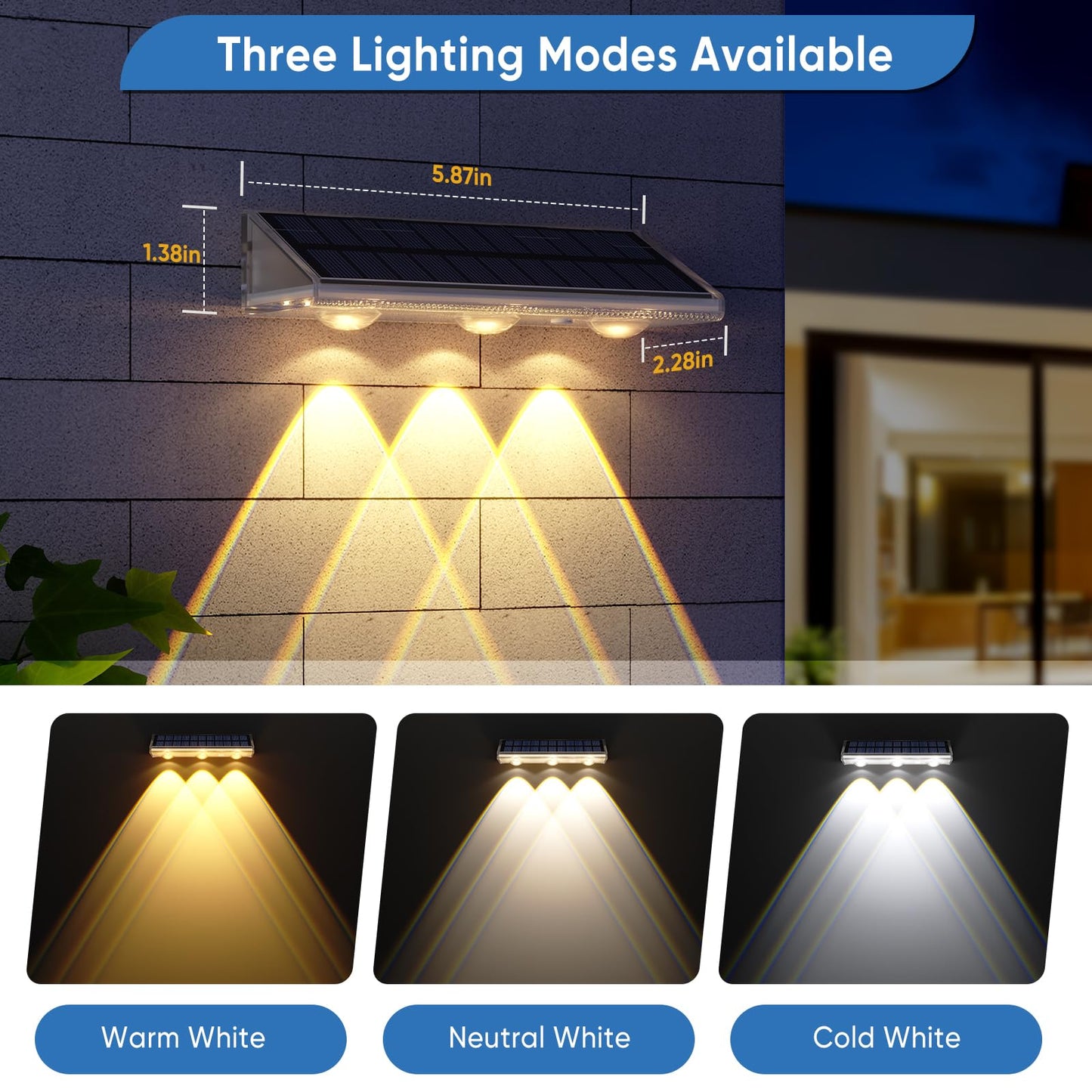 Yilaie Solar Fence Lights Outdoor-IP67 Waterproof 3000K/4500K/6500K,High Brightness LED Fence Lights Solar Powered,Solar Wall Light for Outside Backyard/Railing/Step/Patio/Stair Railings/Pool （4 Pack）