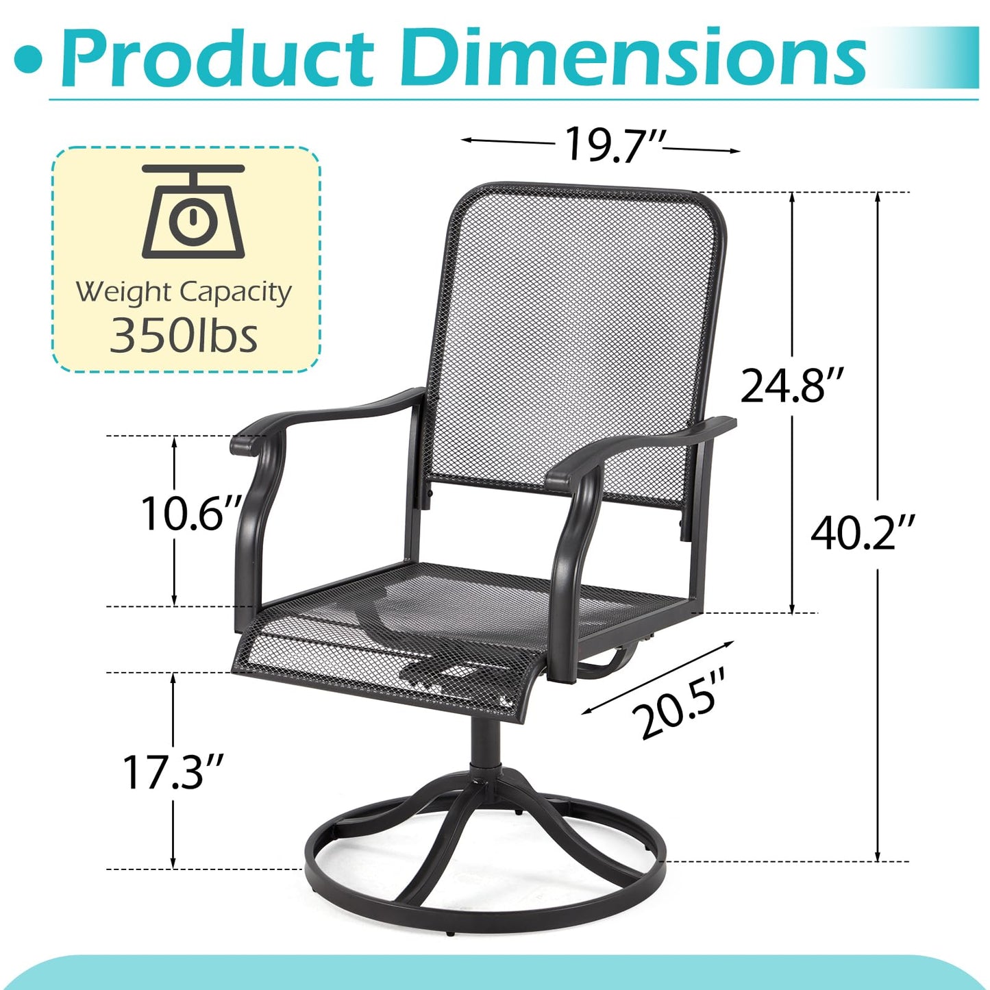 U-MAX 360° Patio Swivel Chairs Set of 2, High-Back All-Weather Outdoor Seating with 15° Rocking Function, E-Coated Metal Frame Swivel Rocker Patio Chairs for Deck Garden Yard Bistro (Dark Gray)