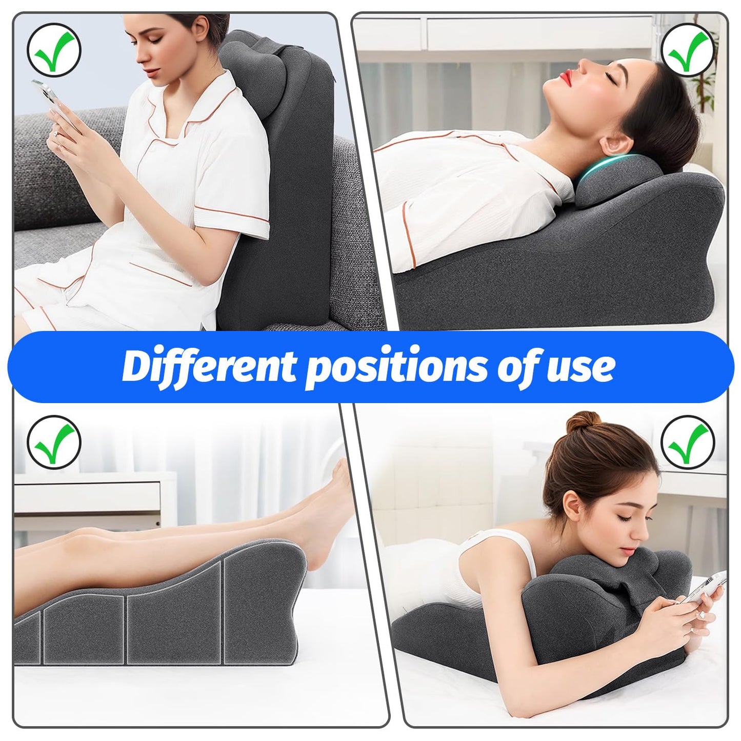 Back Pillow Wedge,bed pillow rest for bed sitting up adult memory foam Pillow, Leg Pain Relief Acid Reflux, Back Support Reading Pillow Adult For use on beds and sofas Sleeping, Anti Snoring