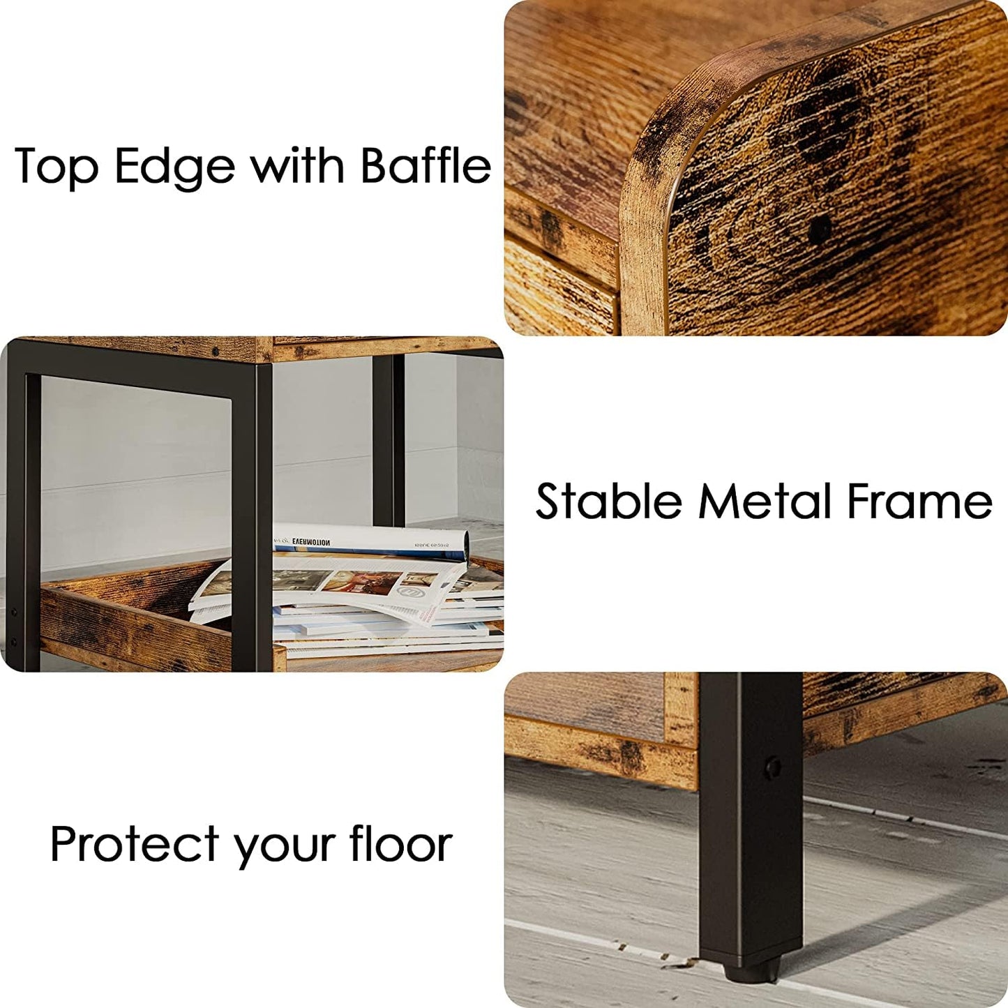LIKIMIO Nightstand, Set of 2 Bedside Table with Charging Station, Small End Table with Storage Drawer and Shelf for Bedroom and Living Room, Easy Assembly, Stable and Sturdy, Vintage Brown