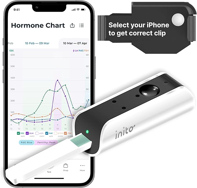 Inito Fertility Monitor & Hormone Tracker for Women | Estrogen, LH, PdG (Urine Metabolite of progesterone), FSH | Track and Confirm Ovulation | Includes 15 Test Strips (iPhone 13 Mini)