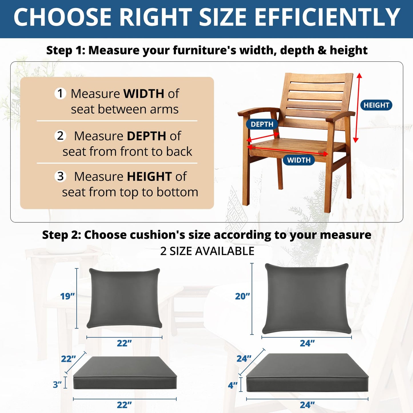 Fabuday Outdoor Chair Cushions Set - 22 x 22 Inch Waterproof & Fade Resistant Patio Furniture with Removable Cover Deep Seat & Back Pillow with Ties Replacement for Sunbrella Outside Sofa Couch Gray