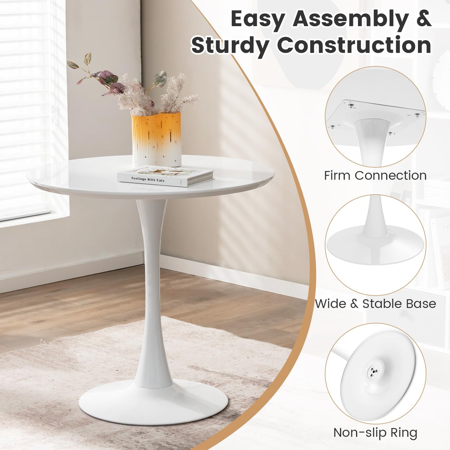 Tangkula Round Dining Table Set for 4, Kitchen Table Set with Seat & Solid Wood Legs, Round Kitchen Table and Chairs for Small Space, White
