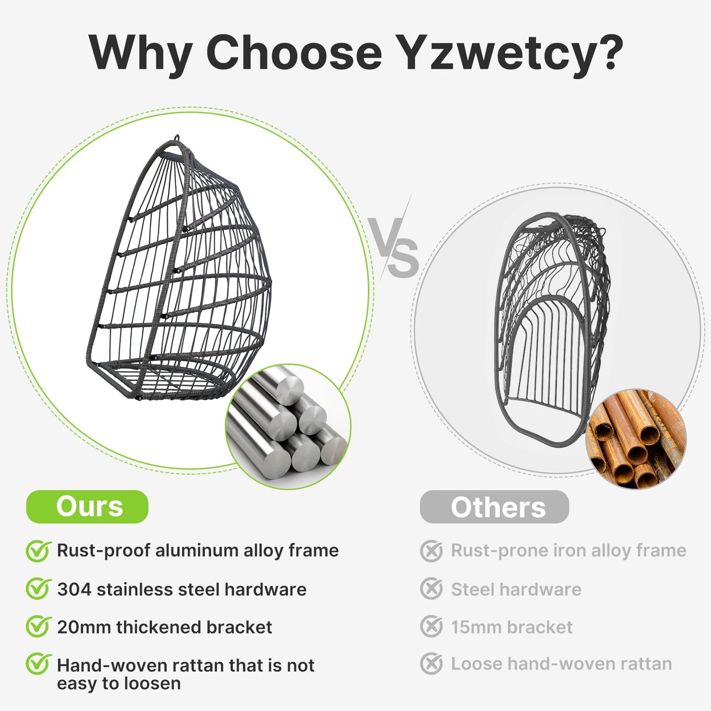 Yzwetcy Egg Chair with Stand Outdoor Foldable Patio Wicker Hanging Swing Chairs for Bedroom Balcony with Cushions 350Lbs Indoor Lounge Basket All Weather Hammock Swinging Chair, Cream