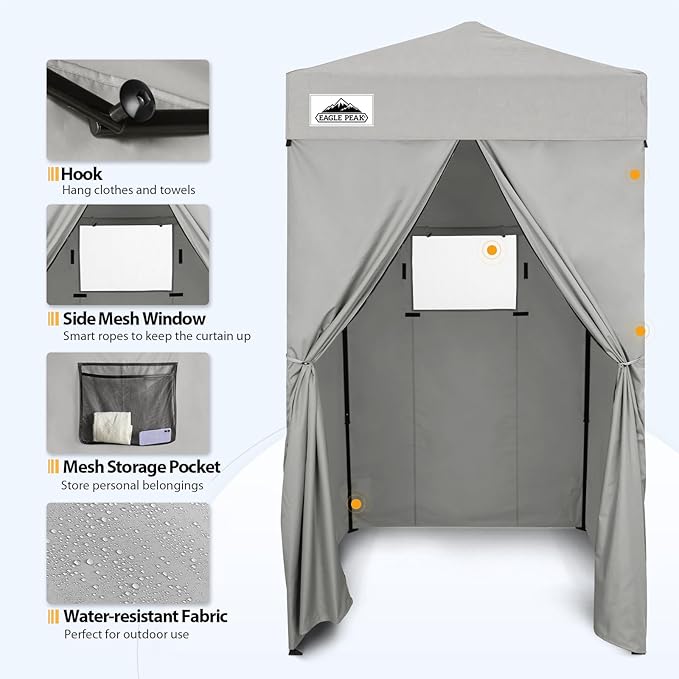 EAGLE PEAK Flex Ultra Compact 4x4 Pop-up Canopy, Sun Shelter, Changing Room, Portable Privacy Canopy Cabana for Pool, Fashion Photoshoots, or Camping, 4x4 ft, Gray