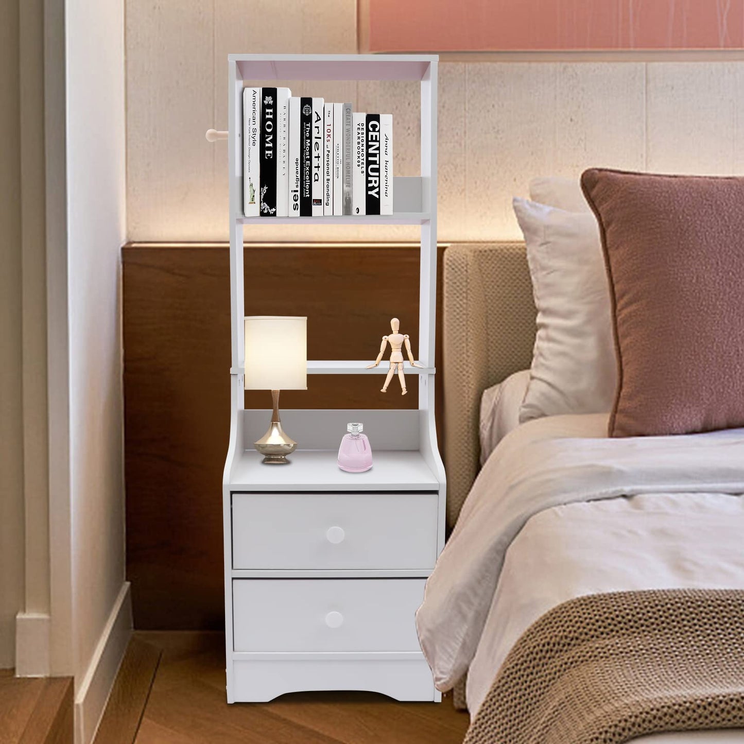 Modern Nightstand, Tall Bed End Table/Bedside Table for Bedroom Living Room, Bed Side Table/Night Stand with Storage Shelf and 2 Drawers