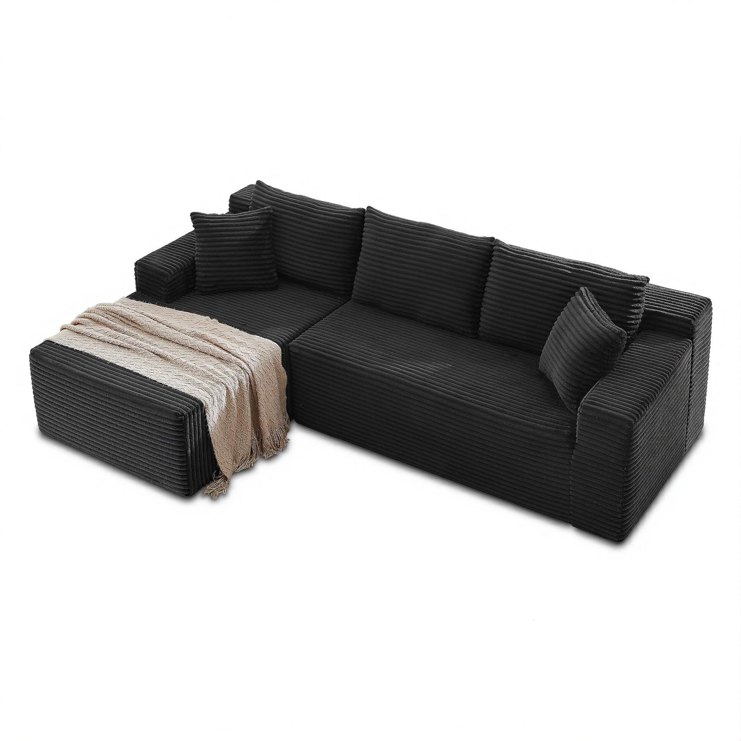 ivoros Sectional Couch with L-Shape Chaise, 103" Modular Sectional Sofa with Deep Seat, Modern Corduroy Couch, Lazy Compression Sofa for Living Room, No Assembly Required, Left, Black