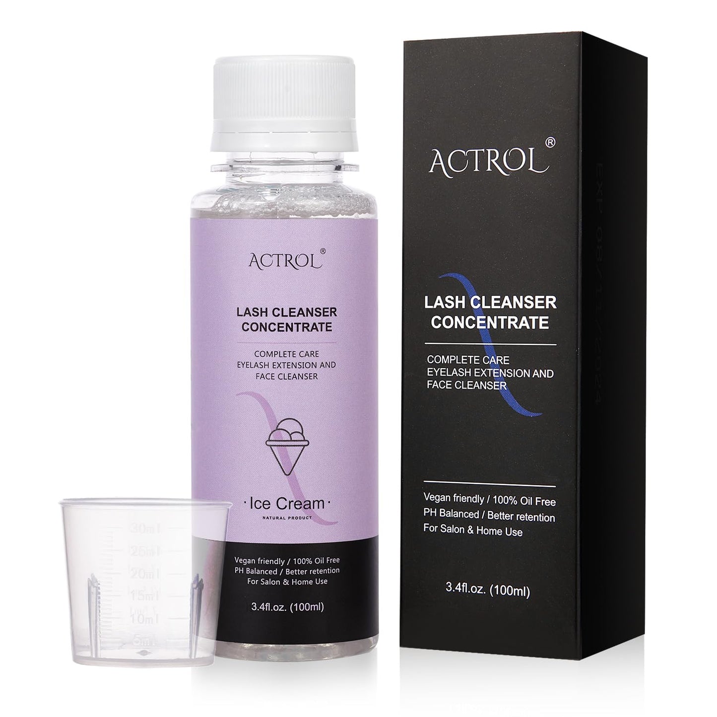 Eyelash Shampoo Concentrate 100ml Lash Extensions Cleanser Concentrate Ice-cream Foaming Shampoo Paraben & Sulfate Free Wash for Extensions Lashes with Salon Home Care-Makes 60ml Bottles