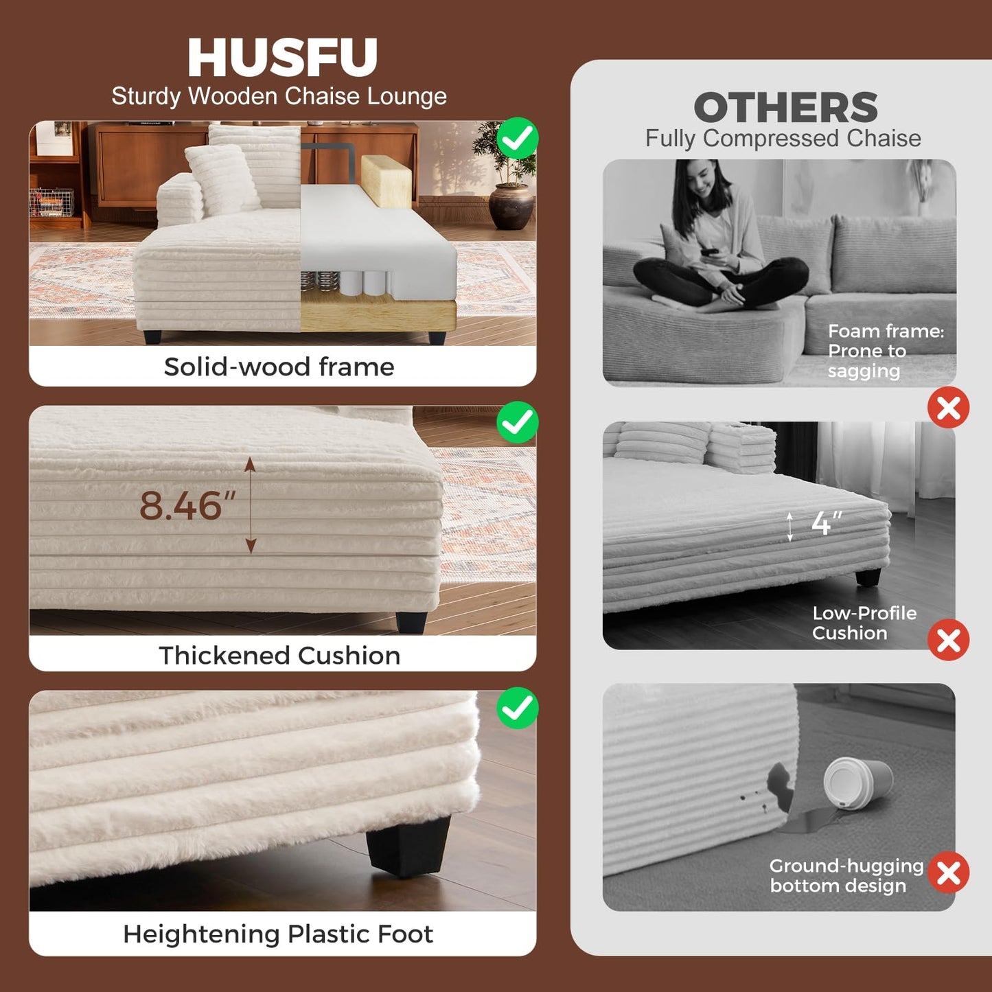 HUSFU 60'' Oversized Chaise Lounge Chair Indoor,Sleeper Cloud Chair,Chaise Lounge Sofa Bed with Cup Holder and Pillows,Plush Chairs Bed for Living Room Bedroom,Beige