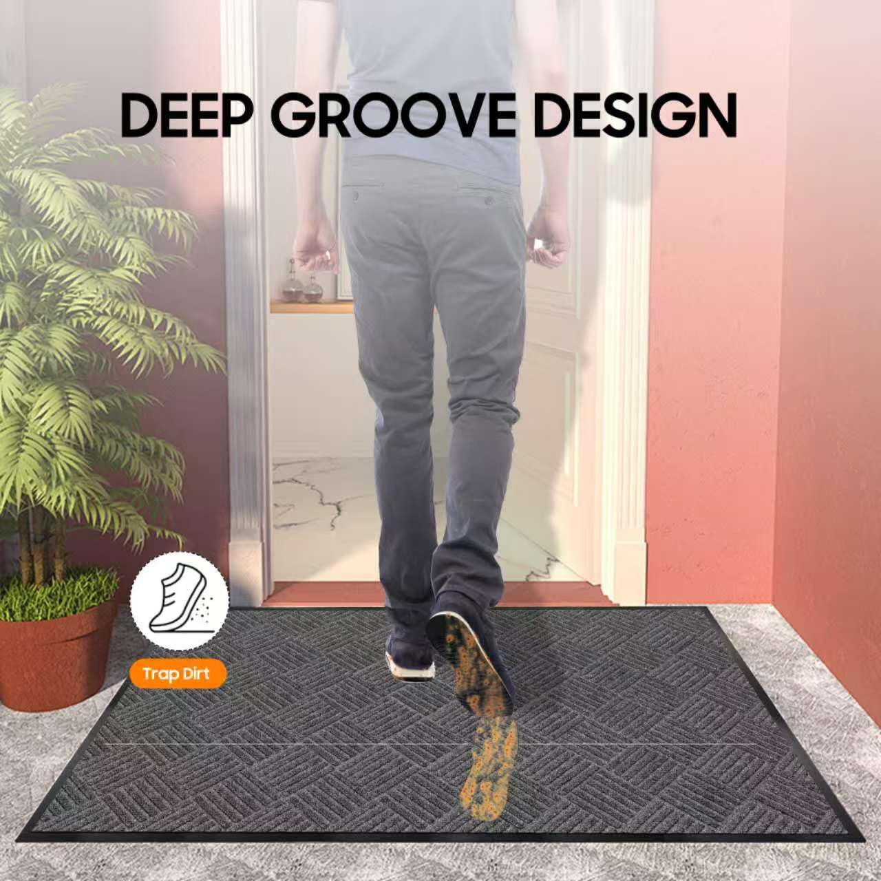 Commercial-Grade Entrance Mat Heavy Duty Dirt Trapper Doormat with Rubber Border Low Profile Commercial Entryway Rugs for Entryway Indoor Outdoor,(Grey-3' x 5')