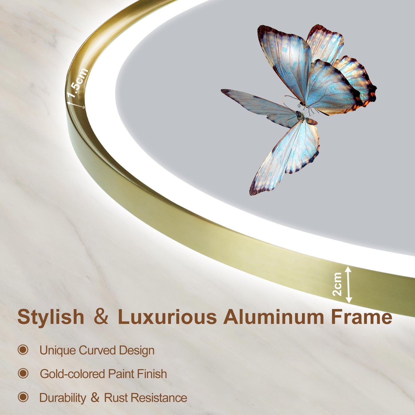 S'bagno 24'' Round Gold LED Mirror for Bathroom with Frontlit & Backlit, LED Vanity Mirror with Metal Frame, Anti-Fog, Stepless Dimmable, 3 Colors Temperature